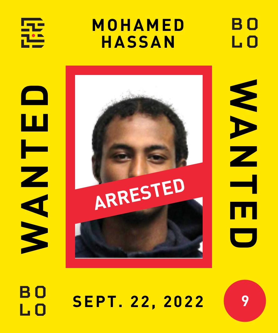 BoloProgram's tweet photo. Congrats to @TPSHomicide and @PAPOLICEca for arrest of Bolo Top 25 suspect Mohamed Hassan, wanted for murder, on Sept. 22, 2022.

We thank @TorontoPolice &amp; @1800222TIPS for partnering with us to keep our communities safe. 

Thanks for being on the lookout; 19 fugitives to go! https://t.co/DaN9GweOKe