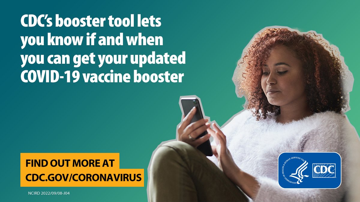 CDCgov's tweet photo. Use CDC's booster tool to find out what #COVID19 booster is recommended for you, and when you’re eligible to get it. Learn more: https://t.co/kFbWPuGhZz https://t.co/5LrpeW2ahD