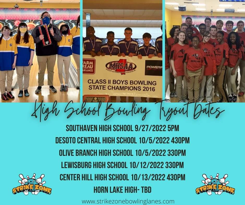 dchs_bowling's tweet photo. Calling ALL Desoto County Students!
If you have any questions regarding high school bowling please have your student get with the bowling coach at their respective school. 
Strike Zone is only the host for tryouts. https://t.co/r42UgZ1LT3