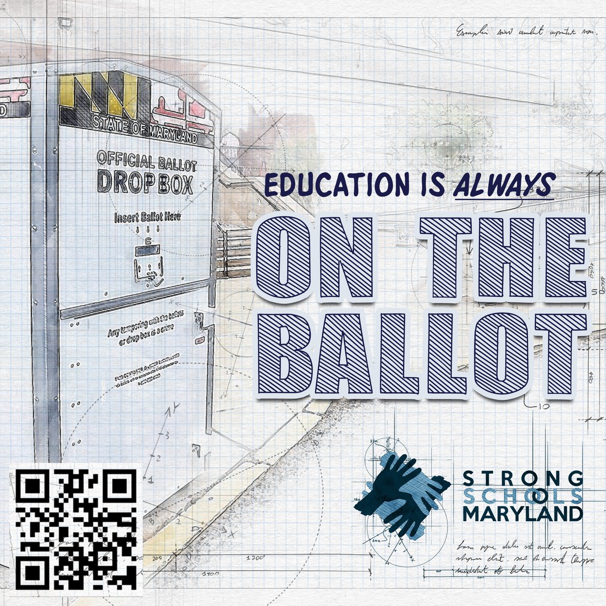 StrongSchoolsMD's tweet photo. 🗳️ The Maryland General Election is just six weeks away, and Education is always on the ballot!

We *just* updated our #mdvotes22 page with more useful resources and information than ever. Check it out by scanning the QR code! https://t.co/GuS6uhJMfy