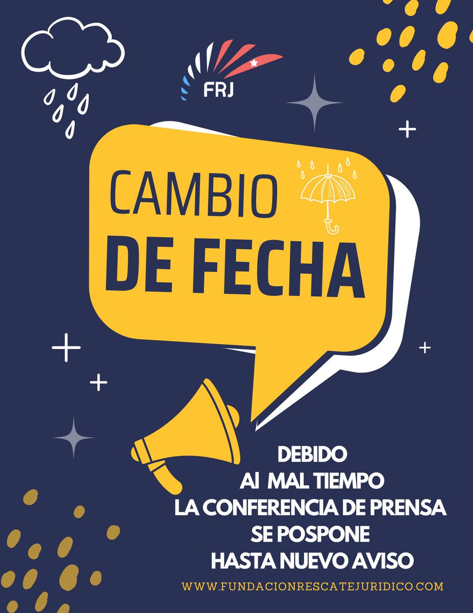 FRJCuba's tweet photo. Debido a las inclemencias del tiempo cancelamos las Conferencia de Prensa de Hoy, se POSPONE HASTA NUEVO AVISO. Todas nuestras oraciones para los que se ven afectados con este fenómeno atmosférico, sobre todo pidiendo misericordia para nuestra amada Isla de #Cuba! Gracias 🙏🏽🇨🇺🙏🏽 https://t.co/euuBKBo9Cp