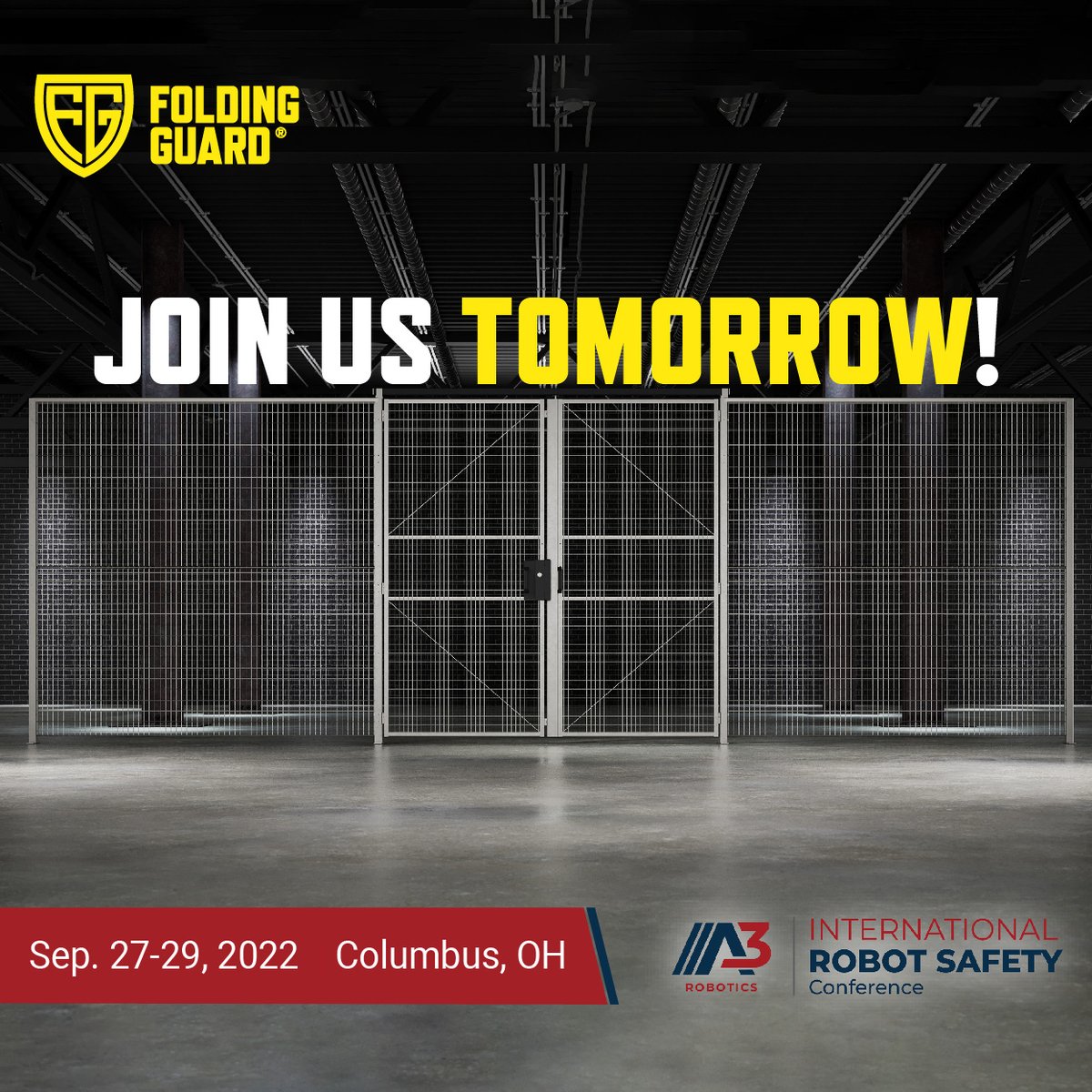 FoldingGuard's tweet photo. A3 – International Robot Safety Conference
Come Learn.  Come Share.  Come Meet.
Folding Guard 9.28.22

#MachineGuarding #Safety #TrustTheGuard https://t.co/BSNdy8sevp