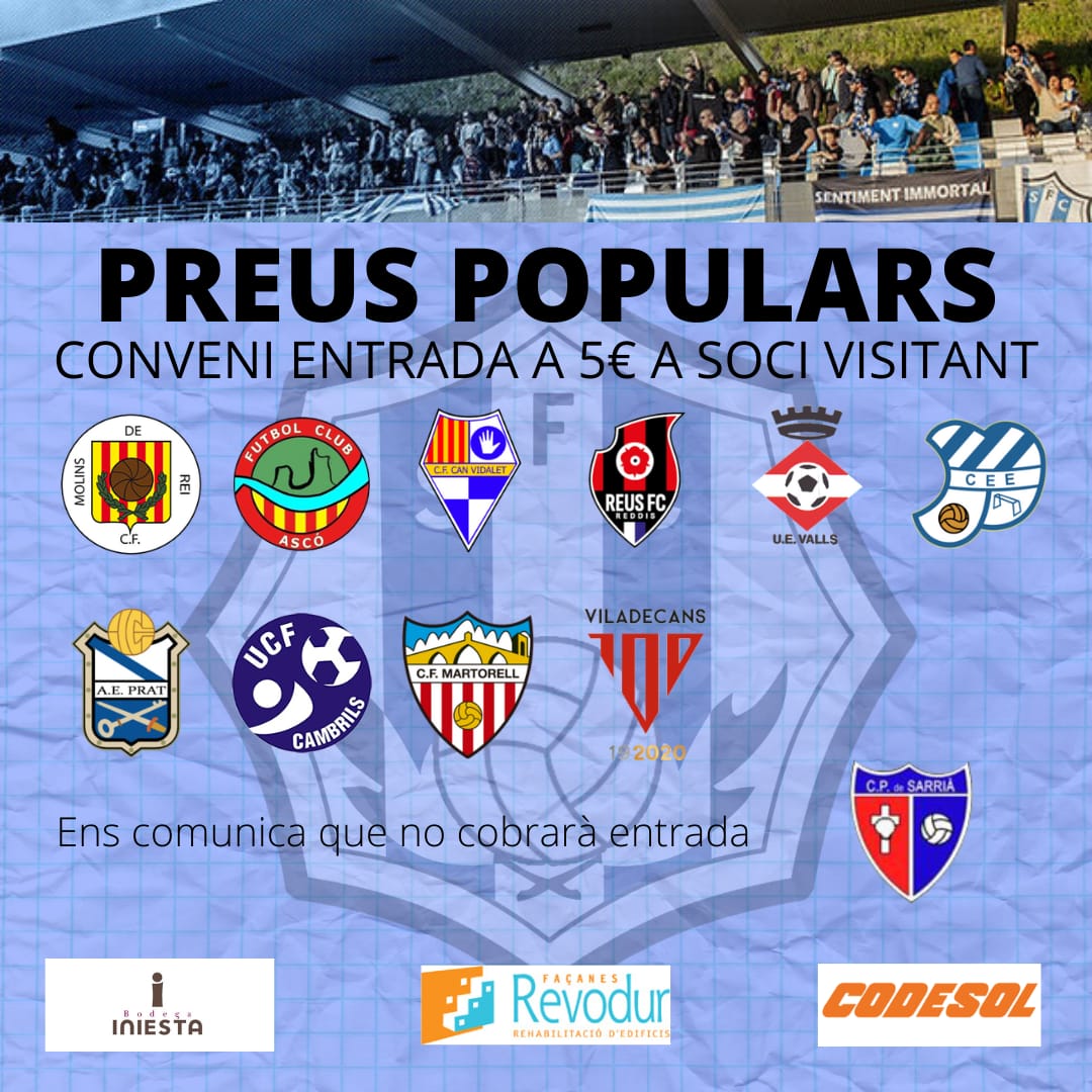 SantfeliuencFC's tweet photo. S'adhereixen els companys de la @aeprat1945 @CambrilsUCF @cfmartorell i @UD_Viladecans
#FutbolPerATothom
#PreusPopulars https://t.co/DaxAcvgepm