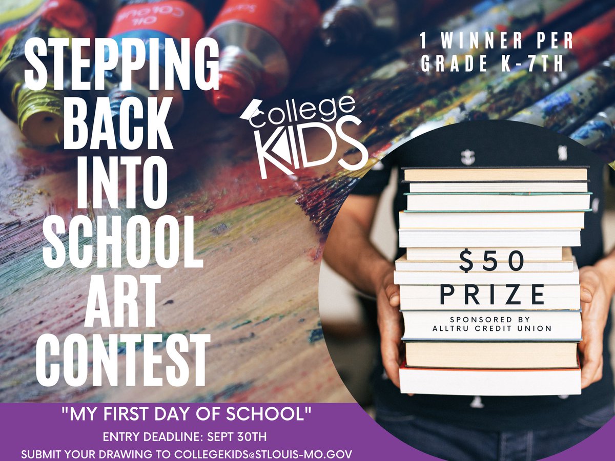 charteroneuclid's tweet photo. We’re inviting North Side students to participate in the Stepping Back Into School Art Contest! Students are invited to draw or paint what your first day of school looked like. Submit your drawings to collegekids@stlouis-mo.gov by September 30th for a chance to win $50! https://t.co/I3ryt1Lt4Z