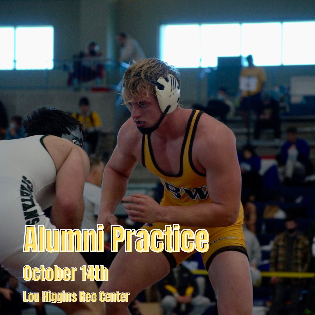 bw_mwrestling's tweet photo. 🗣 Calling all alums 🗣 

Dust off those shoes and pull those singlet straps up 🤼

Alumni practice is coming October 14th at the Lou Higgins Rec Center 

See you there 💪  

#JTM https://t.co/itVSzfCLaA