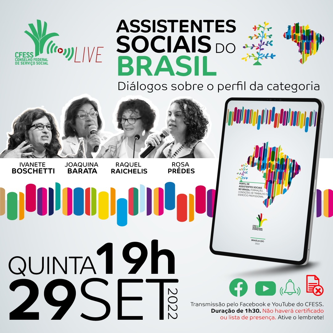 CfessOficial's tweet photo. 📢 Anota aí: na próxima quinta, tem live: ‘Perfil de Assistentes Sociais no Brasil: Formação, Condições de Trabalho e Exercício Profissional’. Venha saber mais!

O link da transmissão é esse aqui: https://t.co/L0wjiNdout 

#live #diálogos #perfil #serviçosocial https://t.co/spf73p8Vue