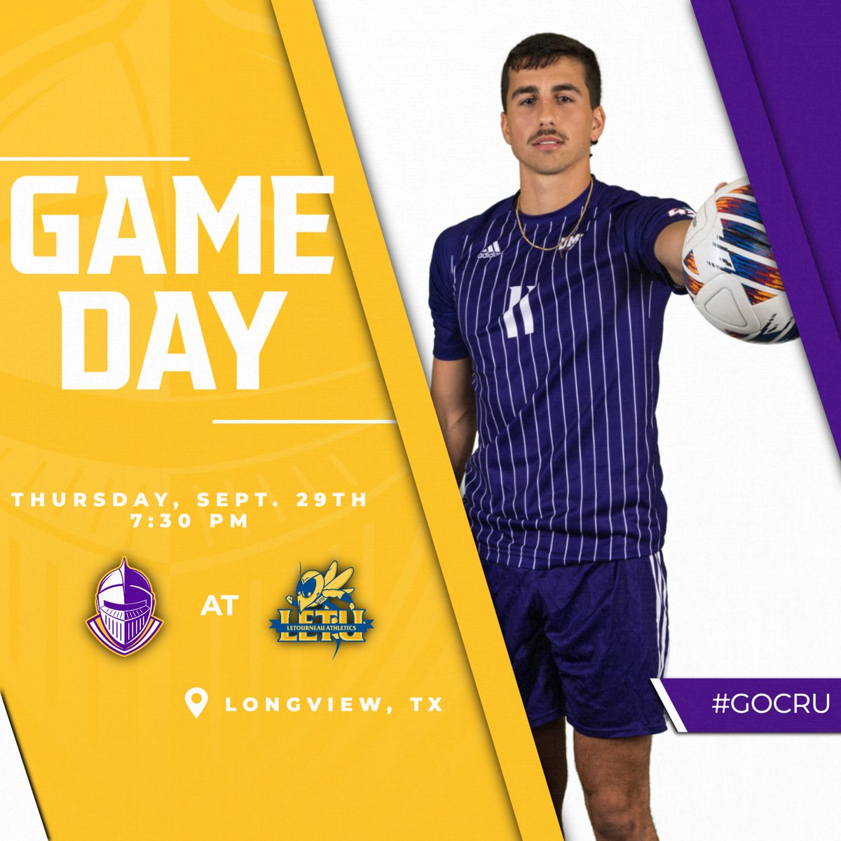 G A M E  D A Y

⚽️ | LETU
📍 | Longview, TX
⏰ | 7:30 PM
📽 | letuathletics.com/watch/?Archive…
📶 | letuathletics.com/sidearmstats/m…

#gocru
