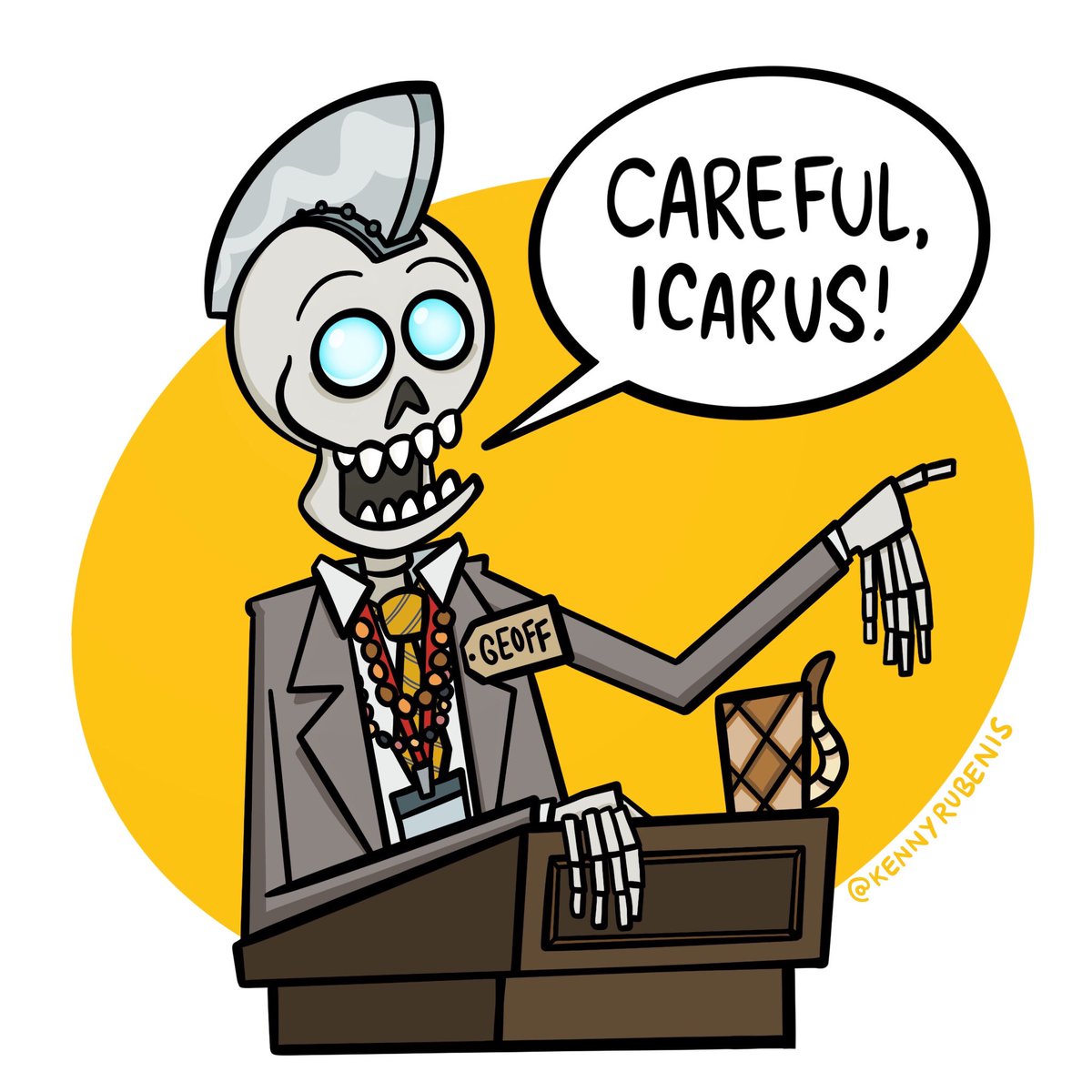 kennyrubenis's tweet photo. Whenever I need to cheer myself up, old Late Late Show with @CraigyFerg  clips on Youtube always do the trick. @joshrthompson’s Geoff Peterson remains one of the funniest characters in Late Night TV and it was about time I drew him. #fanart #LateLateShow #robotskeleton #balls https://t.co/b56v2d4OXu