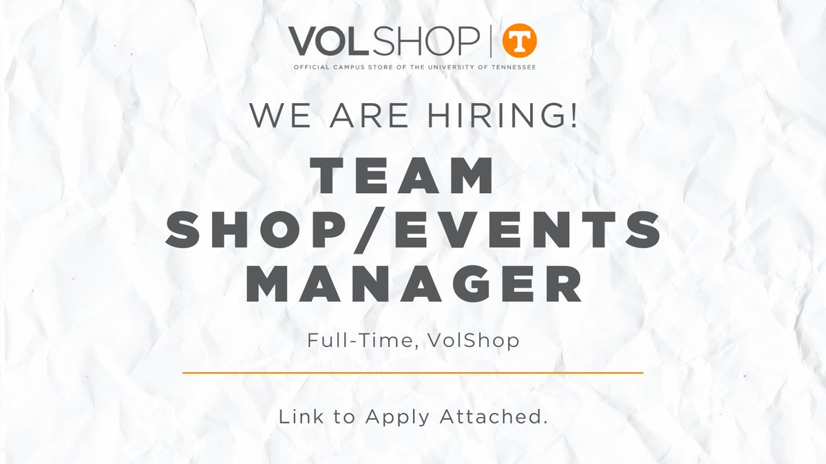 UTVolShop's tweet photo. Wanna work for us? On game days? In the stadiums?! 

Apply now: https://t.co/S22zLvqfan 😏 https://t.co/7lxoI6qTY1