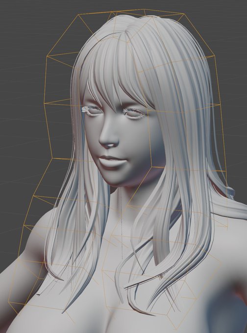 髪の束部分を別オブジェクトに分離。
メッシュで髪の束を覆うようにケージを作成。
髪の束にメッシュ変形モディファイアを追加、ケージを指定、バインド。
ケージとアーマチュアをペアレントしボーンのウェイトを割当。
これで少ないボーンの動きで髪の束が重なることなく動かせる。 