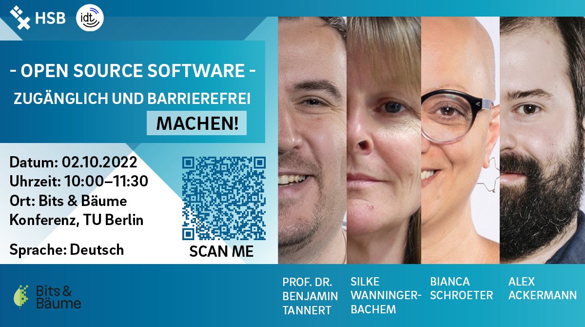 An diesem Wochenende findet die Konferenz “Bits &amp; Bäume - Digitalisierung zukunftsfähig und nachhaltig gestalten” an der TU Berlin statt. Wir freuen uns auf Eure Teilnahme.#idt #hsb #barrierfrei #barrierfreiheit #digitalisierung #bildung #teilhabe #behindert #inklusion