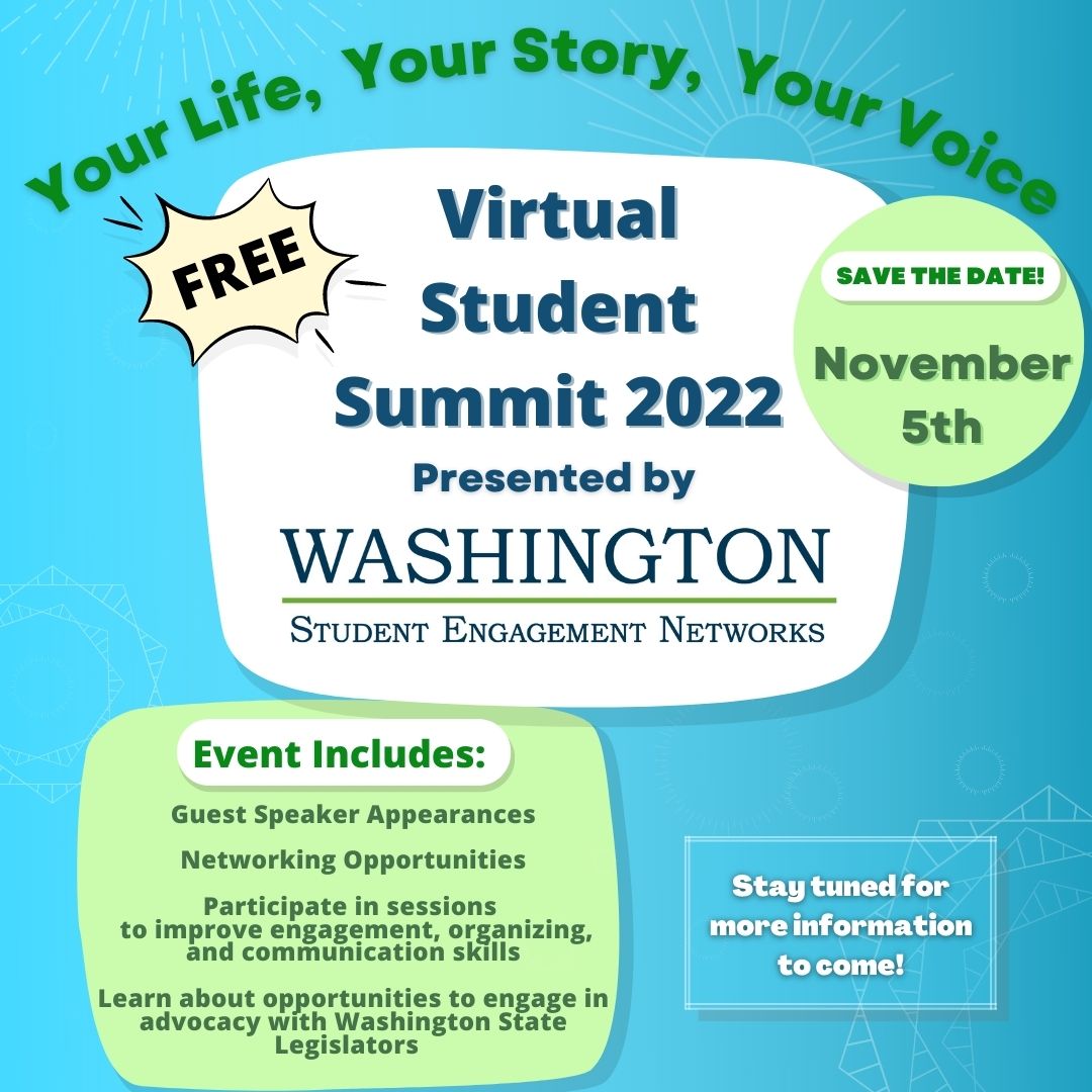 wa_sen1's tweet photo. We’re excited to announce the 2022 WA-SEN Student Summit. Join us on November 5th to learn about opportunities to engage in advocacy with Washington State Legislators. Participate in sessions on advocacy and communication skills.  More info coming soon! #WASENSummit2022 #waleg https://t.co/6GRMV1taIJ