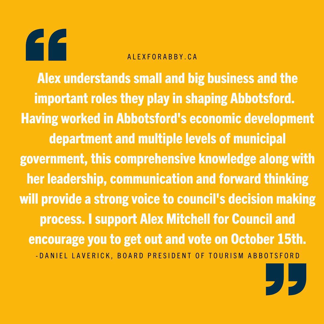 alexandriamitch's tweet photo. Grateful for the kinds words from Daniel Laverick, President of the Board for Tourism Abbotsford.
#AlexforAbby #VoteMitchell #Abbotsford https://t.co/NGepLi57gK