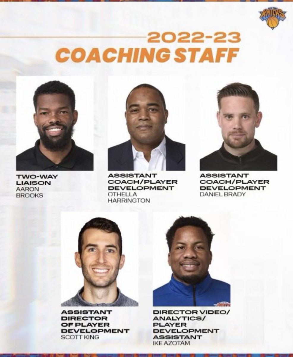 Here is the Knicks’ 2022-23 coaching staff, which includes additions of Rick Brunson and Othella Harrington among others: