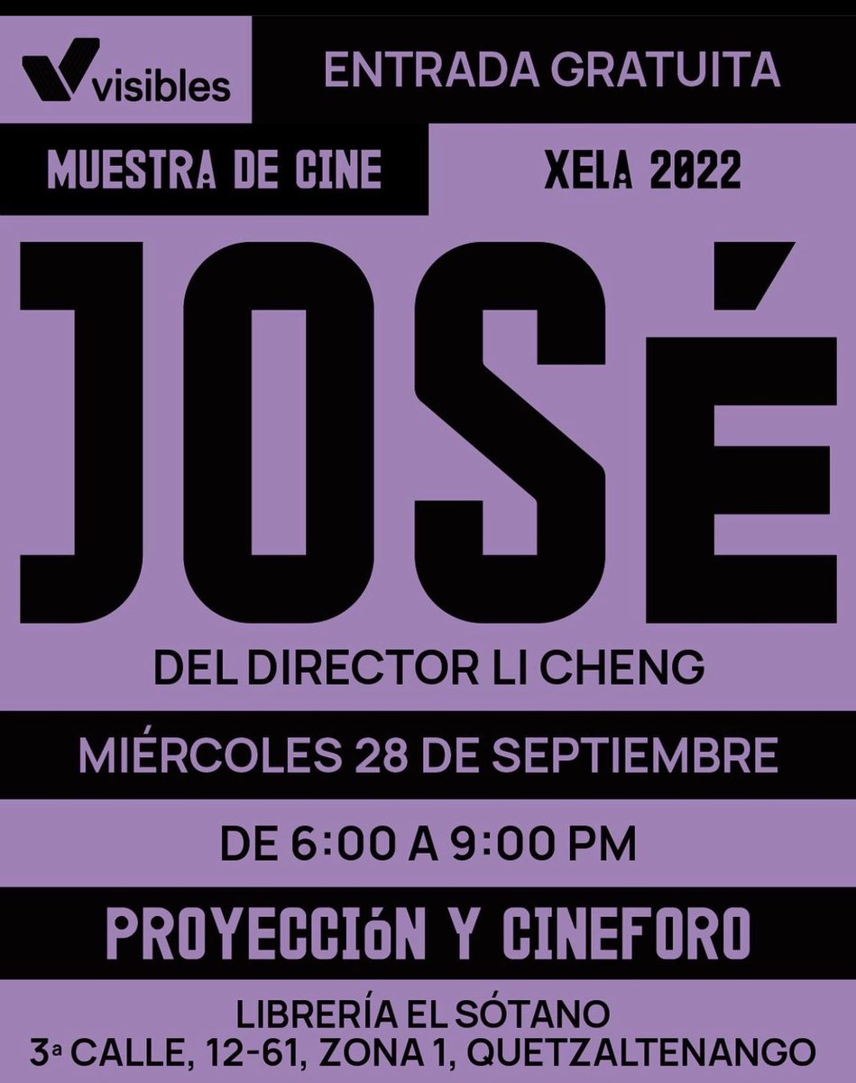 Mañana se presenta #José, dirigido por  <a href="/sudu_li/">Li CHENG</a> y producido por @georob100, ganador del <a href="/QueerLion/">Queer Lion</a> en Xela gracias al apoyo de <a href="/visibles_gt/">Visibles</a> 🫰🏽✨🫰🏽

¡NOS VEMOS!