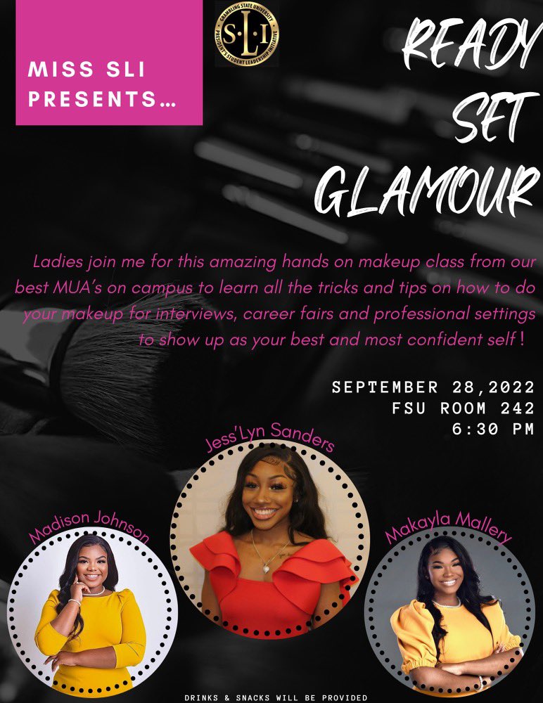 Hey #Gramfam !! Join Miss SLI, this Wednesday for her "Ready..Set..Glam!" Event with MUAs Makayla Mallory and Madison Johnson, for an exclusive step by step makeup class that will teach you how to do your makeup in any professional setting!

See you there!