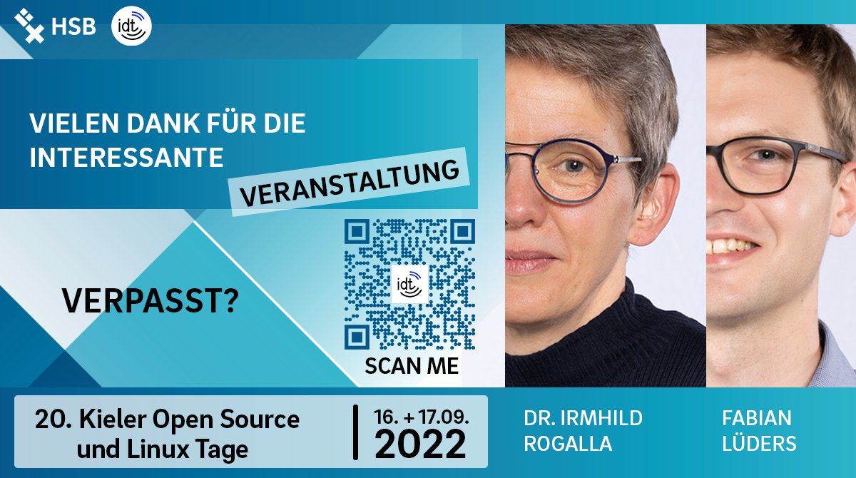 Die Kieler Linux Tage waren wieder sehr interessant. Vielen Dank für die Teilnahme und das online Zuschauen.

#idt #hsb #barrierfrei #barrierfreiheit #digitalisierung #bildung #teilhabe #behindert #inklusion