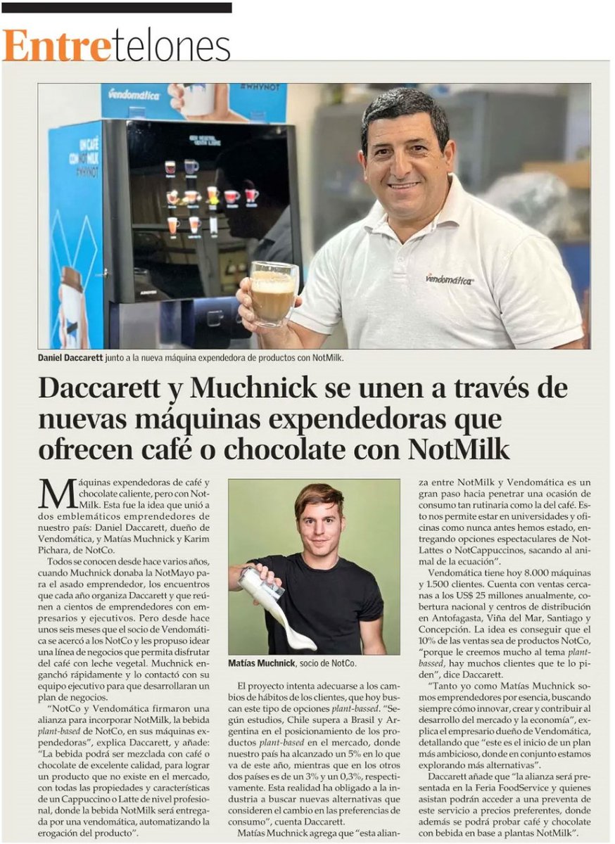 pregrado_fen's tweet photo. Daniel Daccarett dueño de Vendomática y Matías Muchnick de #thenotco, implementarán una nueva línea de negocios gracias a su alianza.
Ambos pertenecen al Círculo de Honor de la FEN, como los profesionales más destacados 🎖️. ¡Exito!
#pregrado #fen #economia #negocios #uchile https://t.co/u4IGeUPj8c
