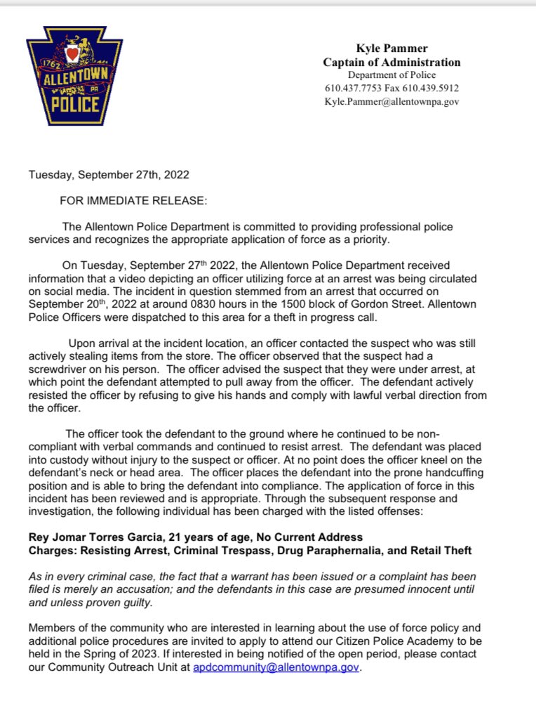 AllentownPolice's tweet photo. MEDIA RELEASE: ARREST
#AllentownPolice https://t.co/rUYpMFFA5q