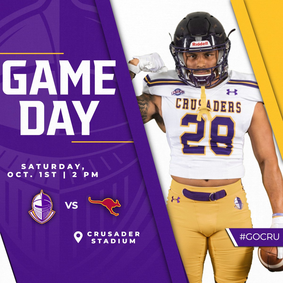 CruFootball's tweet photo. G A M E   D A Y

🏈 | Austin College
⏰ | 2 PM
📍 | Crusader Stadium
📽 | https://t.co/xrSFbAaOxA
📶 | https://t.co/xrSFbAaOxA

#gocru https://t.co/NPqs5VWfIK