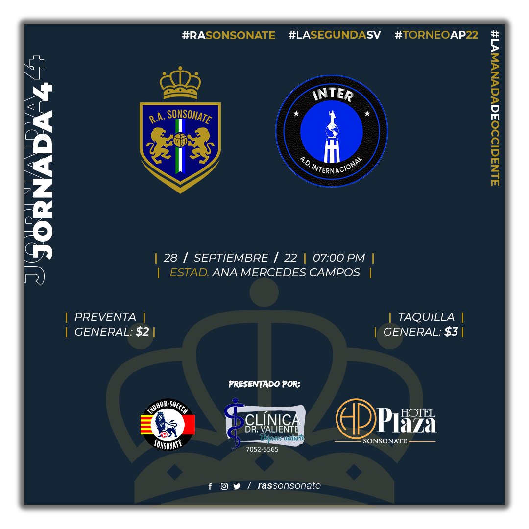 rassonsonate's tweet photo. #ProximoPartido | Damos a conocer los detalles de nuestro encuentro, recibimos en casa a A.D. Inter por la Jornada 4 donde pelearemos por darle la victoria a nuestra gente.
🏟 Estad. Ana Mercedes Campos.
📅 Miércoles 28 de septiembre.
⏰ 07:00 pm.
🎫 $3.00 General https://t.co/vM60hv2SdV