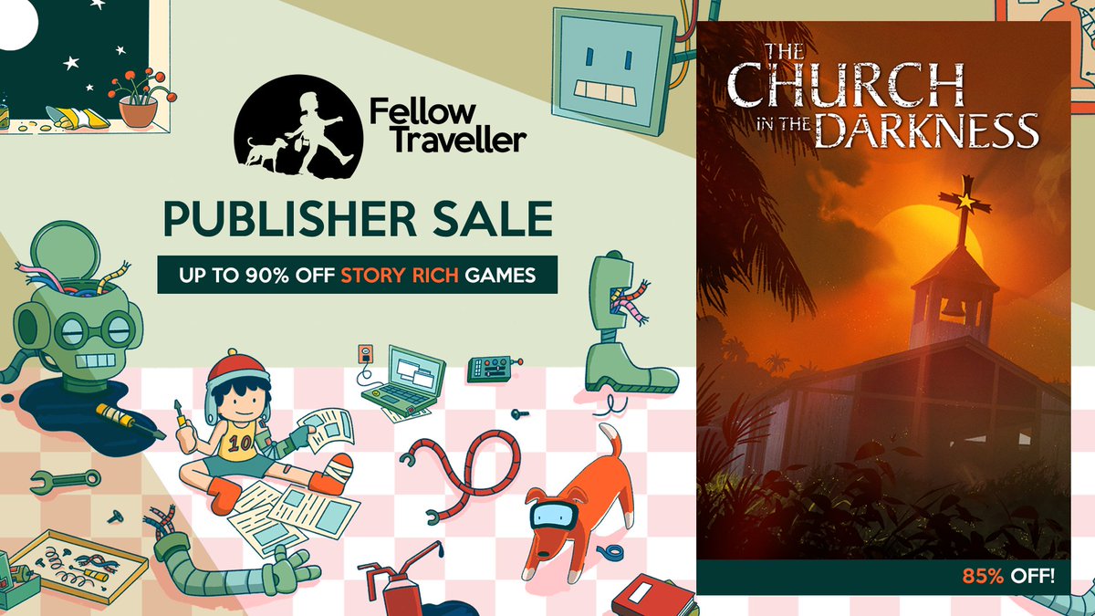 The good people <a href="/FellowTravellr/">Fellow Traveller</a> are having a publisher sale on all their off-beat, non-standard, not-always-about-cults narrative games.  Well worth venturing into these stories.

And if it's cults you are want, now's a good time to head to our jungle.  

store.steampowered.com/sale/fellowtra…