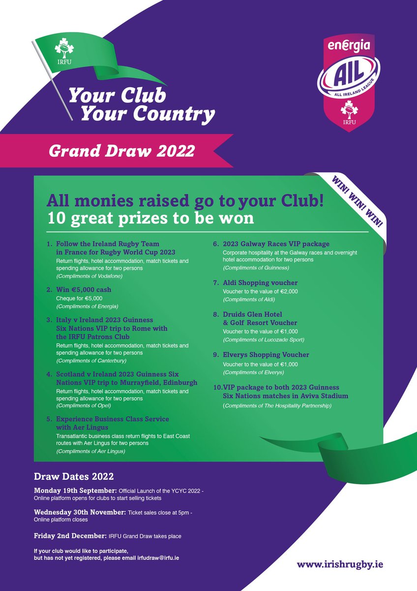 RaineyRFC's tweet photo. Your Club, Your Country draw is back for 2022.

All monies raised are retained by our club and as can be seen from the list of prizes on offer, this is well worth £8!

Tickets can be purchased on the link below;

https://t.co/8iBvCtYg2B https://t.co/HcwNVJN9LK