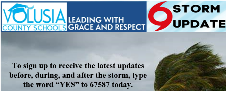 STORM UPDATE - As a result of the 5pm briefing regarding the path of Hurricane Ian, a decision has been made for <a href="/volusiaschools/">Volusia County Schools</a> to remain closed through Friday, September 30, 2022.  This will allow our schools to remain as shelters throughout the storm. Stay safe &amp; connected.