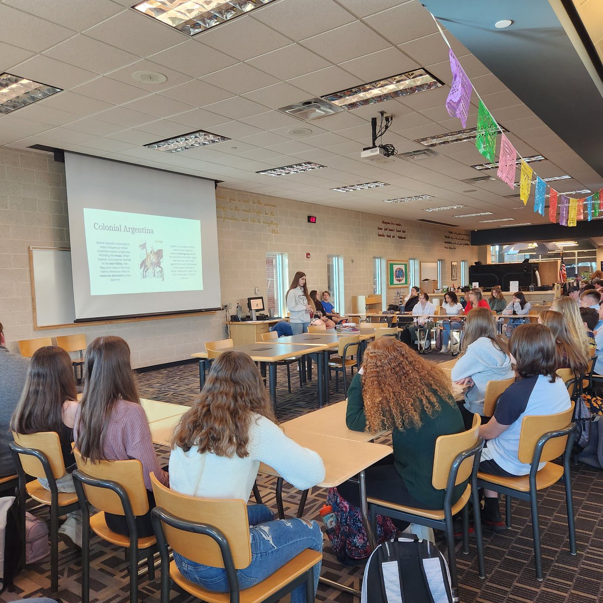 KinneerSra's tweet photo. Students have been busy learning about and celebrating Hispanic Heritage Month in their Spanish classes! We enjoyed presentations and ate pulpo gallego. #learningwithoutlimits #spanishwithsrak #rocketpride https://t.co/93rTeOLWAM