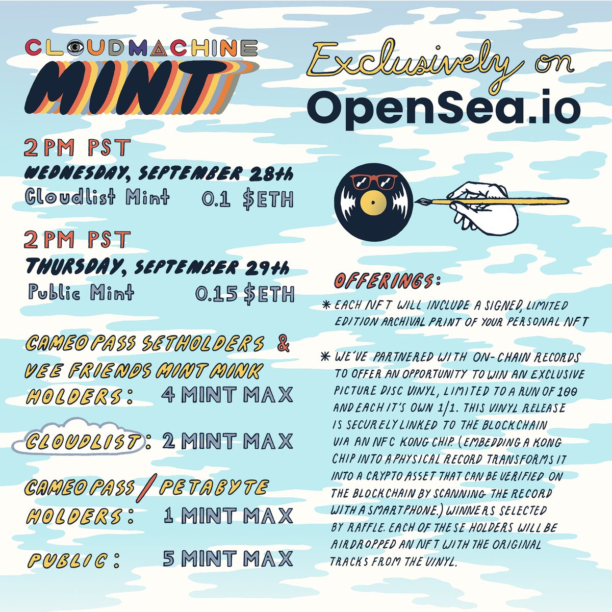 CloudmachineNFT's tweet photo. Our collection is now live on @opensea! 
Minting starts with the CLOUDLIST tomorrow at 2PM PST. 

Here’s the link to the primary drop: https://t.co/OfMrIWqQsV

Here’s our verified smart contract:
https://t.co/Ls60nvQQJv https://t.co/UcnpwxAE2j