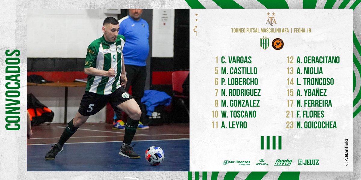 Futsal_Banfield's tweet photo. #FutsalMasculino 🇳🇬 Estos son los 1️⃣4️⃣ elegidos por Lucas Rios para enfrentar hoy a Villa La Ñata👊🏼

💚 #VamosBanfield 
🤍 #JuntosSomosMásFuertes 
📸 @JsrAudiovisual https://t.co/62TepNwCMV