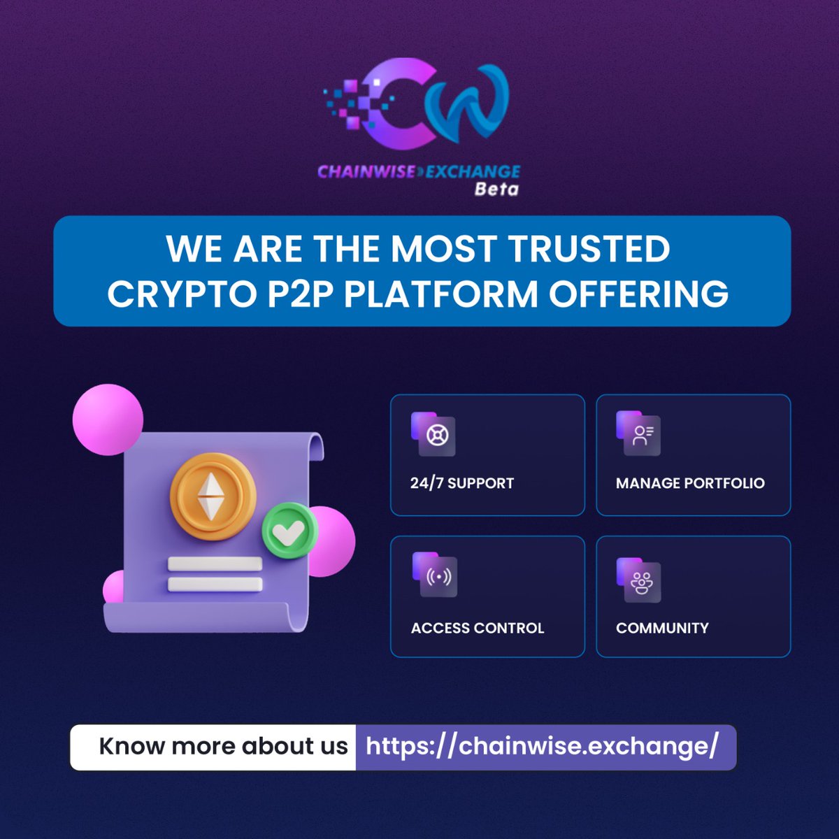 ChainwiseExc's tweet photo. We are the most trusted crypto P2P platform offering 
✔24/7 Support
✔Manage Portfolio
✔Access Control
✔Community

For more information visit: https://t.co/iGMXiZmG7e https://t.co/gTeK6eb8XF