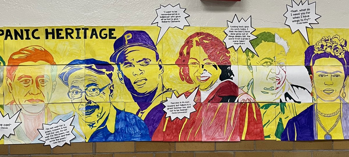 CounselorHaynes's tweet photo. Beautiful mural for Hispanic Heritage Month from Ms. Wempe’s class.  Me encanta!   @CounselorCalebs @MsStevenson27 @JasmineDrinkard @JTMSLIBRARY @ShepherdLJTMS @jtms_choir @MichelleSircy @MrCathey21 https://t.co/llFOppDJJp