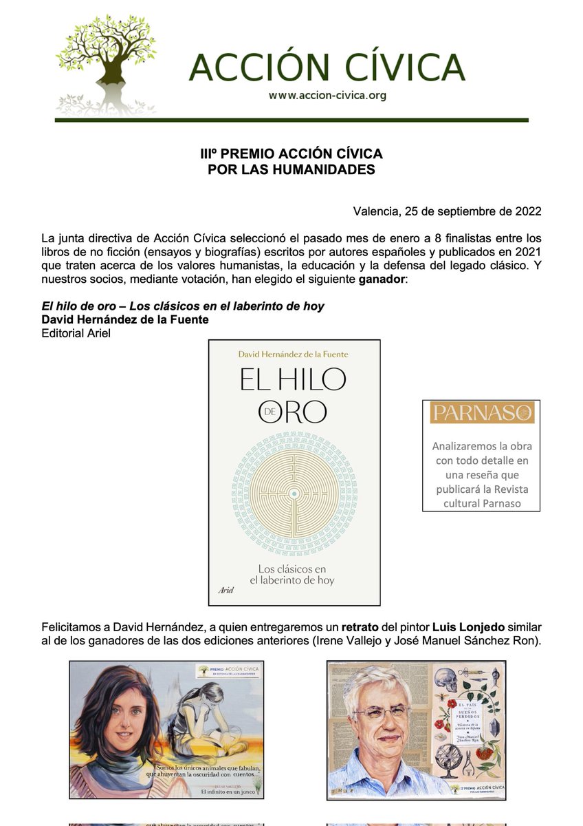 seecmadrid's tweet photo. Nos llena de alegría que nuestro vocal, el catedrático de griego de @FilologiaUCM, David Hernández de la Fuente, haya obtenido el 3er premio Acción Cívica por las Humanidades. https://t.co/EXeE5EOL8L