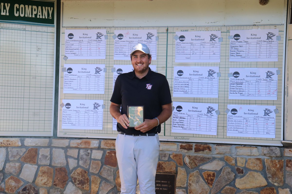 TusculumSports's tweet photo. Congratulations to @TusculumGolf Thomas Kollberg - 2022 King Invitational medalist. Kollberg shoots a career-low 67 (-3) to finish with 136 (-4). 136 is the T7th lowest 36-hole score in program history #PioneerUP https://t.co/5GplmoJAAF