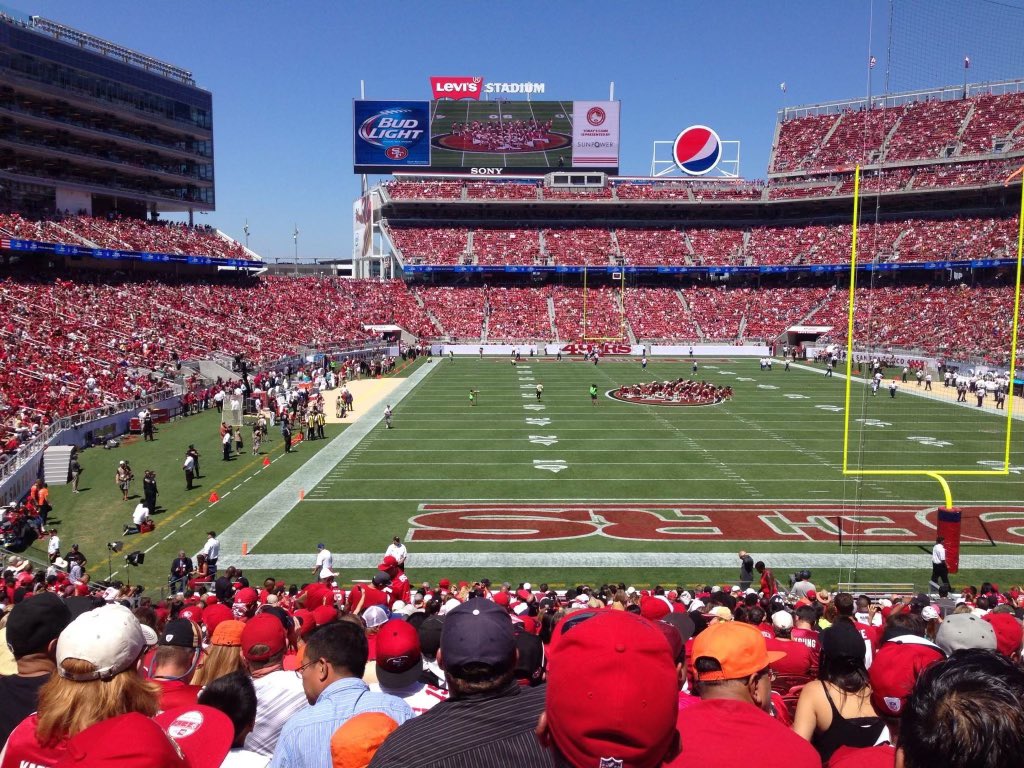 pinksurvivor70's tweet image. Hey peeps, I have a friend who is a Niner fan and selling his tickets for MNF next week. Let’s get some Rams booty in those seats! Sect 128, row 7  this would be your view for $225 each. HMU if you’re interested.