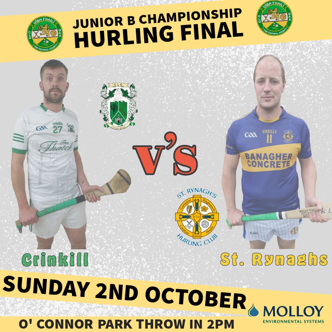 test Twitter Media - The @MolloyPrecast Junior B Hurling Championship Final throws in this Sunday 2nd October at 2pm in O'Connor Park. The very best of luck to both @CrinkillGAA and @strynaghs 

Click the link to purchase tickets: https://t.co/OG3hPvCA7d… https://t.co/cgrAiYdSCQ