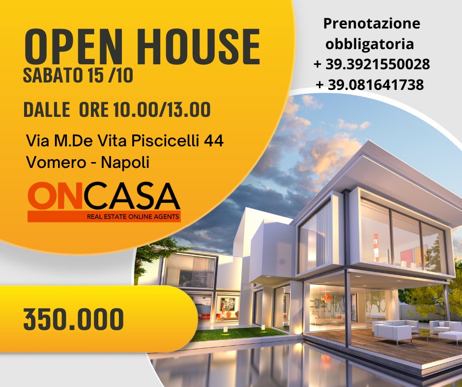 OnCasa1's tweet photo. Sabato 15 ottobre dalle 10.00 alle 13.00 apriamo le porte al nostro primo Open House per un appartamento di 84 Mq + balconi nel quartiere Vomero e precisamente in Via Piscicelli 44 .
Prenota !

#vomero #appartamentoinvendita #openhouse
#ONCasa #RealEstate #napoli #credito #mutui https://t.co/wZ24QFitxb