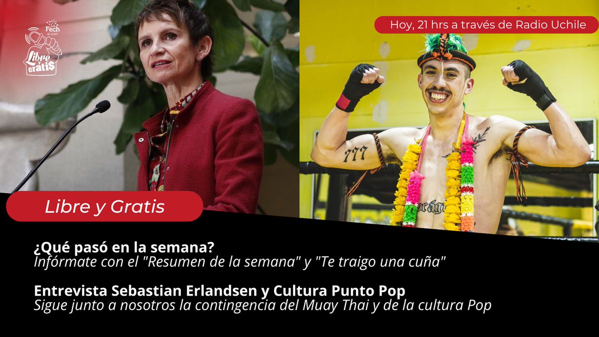 ¡Sintoniza nuestro nuevo episodio!

Infórmate con el #resumendelasemana y #TeTraigoUnaCuña

Entrevistamos a Sebastián Erlandsen, clasificado nacional de Muay Thai

Conversemos de las últimas noticias pop en #CulturaPuntoPop

¡Acompáñanos a las 21 hrs a través de 
<a href="/uchileradio/">Radio Universidad de Chile</a>!