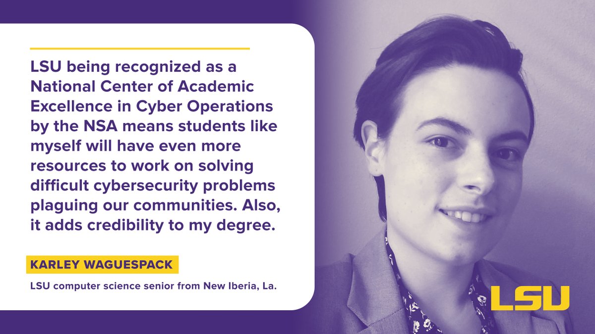 LSU Research (@lsuresearch) on Twitter photo LSU #cybersecurity senior Karley Waguespack from New Iberia, La., on the impact of LSU receiving the <a href="/NSAGov/">NSA/CSS</a> National Center of Academic Excellence in Cyber Operations designation: lsu.edu/mediacenter/ne…
<a href="/LSU/">LSU</a> <a href="/LSUCyber/">LSU Cybersecurity</a> <a href="/LSUEngineering/">LSU Engineering</a> <a href="/LSUCCT/">LSU CCT</a> <a href="/attrc/">Andrew Case</a> <a href="/nolaforensix/">Golden G. Richard III</a> LSU #cybersecurity senior Karley Waguespack from New Iberia, La., on the impact of LSU receiving the <a href="/NSAGov/">NSA/CSS</a> National Center of Academic Excellence in Cyber Operations designation: lsu.edu/mediacenter/ne…
<a href="/LSU/">LSU</a> <a href="/LSUCyber/">LSU Cybersecurity</a> <a href="/LSUEngineering/">LSU Engineering</a> <a href="/LSUCCT/">LSU CCT</a> <a href="/attrc/">Andrew Case</a> <a href="/nolaforensix/">Golden G. Richard III</a>