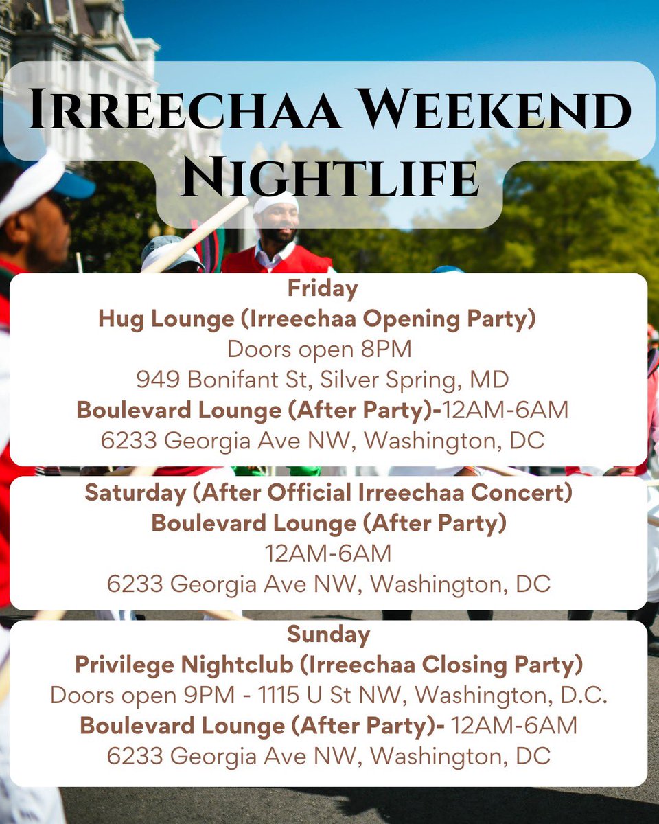 Solitti's tweet photo. Can’t wait to celebrate this weekend 💃🏽
#IrreechaaDC 
#LetsmakeitontimeonSunday https://t.co/84Uk3GrctX