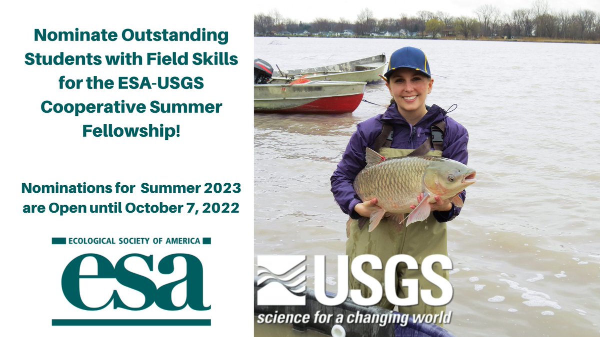 Do you teach or advise promising undergraduate students who learned #fieldtechnqiues with you in the last six months? Nominate them for paid ESA-USGS summer internships and transform their lives: esa.org/nextgencareers… 
#ecologists #fieldecology #fieldresearch #fieldbiology