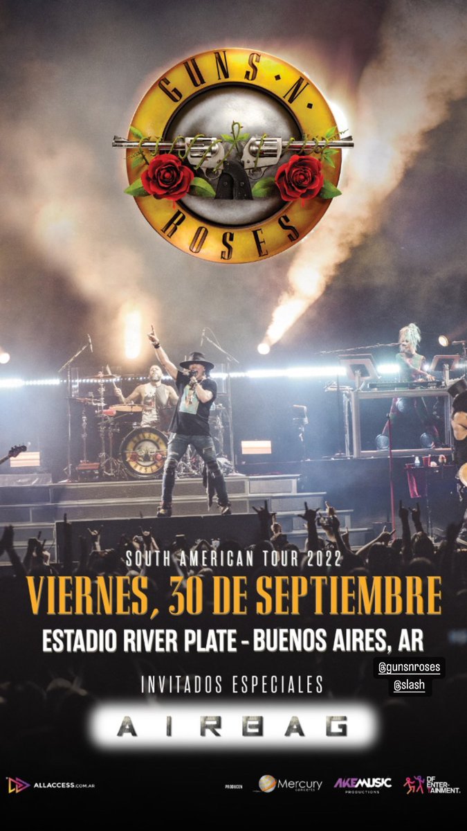 AIRBAGoficial's tweet photo. Gracias  @gunsnroses por invitarnos nuevamente a su fiesta!!! LPM!! Será una gran noche!!! @_gnrargentina  🤘🏼🤘🏼🤘🏼 https://t.co/DPkm2GAAbO