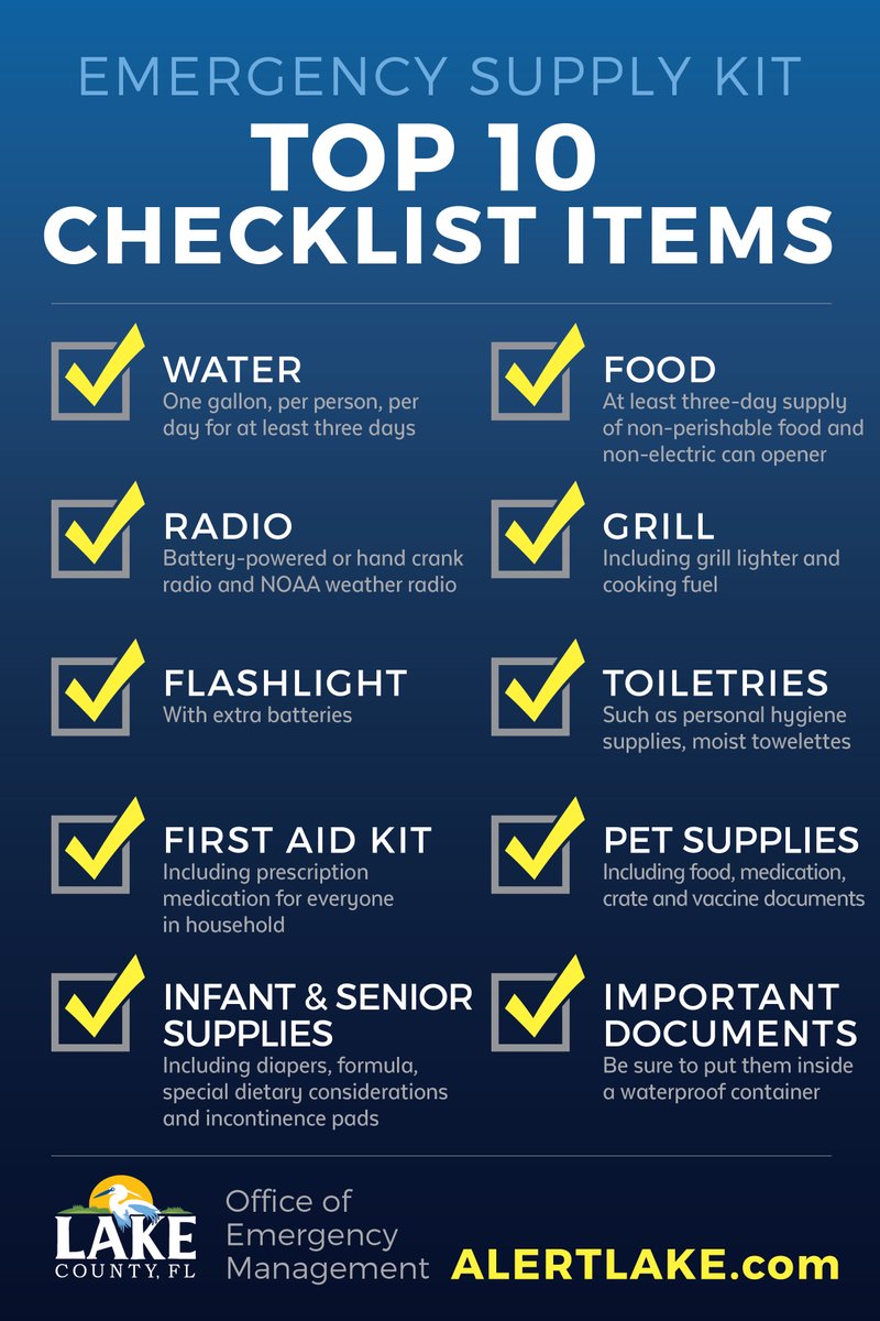 Are you packing your Hurricane kit or shelter bag? Check out our top ten items that will help you weather #HurricaneIan: Water, Food, Radio, Grill, Flashlight, Toiletries, First Aid Kit, Pet Supplies, Infant &amp; Senior supplies, and Important documents.