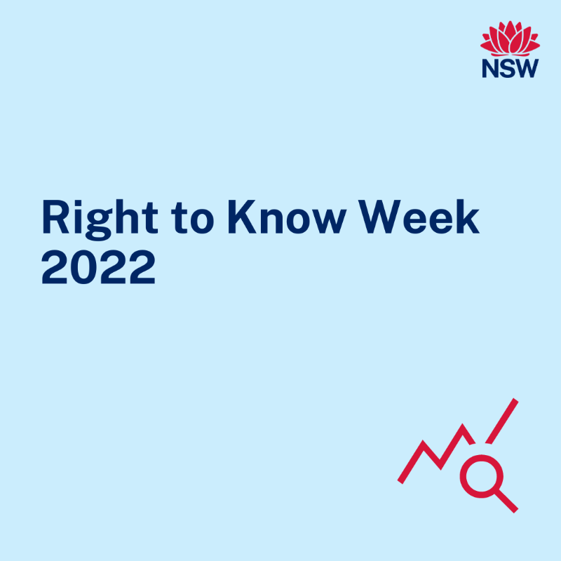 datansw's tweet photo. Right to Know Week encourages NSW public sector agencies to raise awareness of an individual’s right to access government held information.

This year’s theme is ‘Artificial Intelligence (AI), e-Governance and Access to Information: Next steps in NSW digital government’. #RTW2022