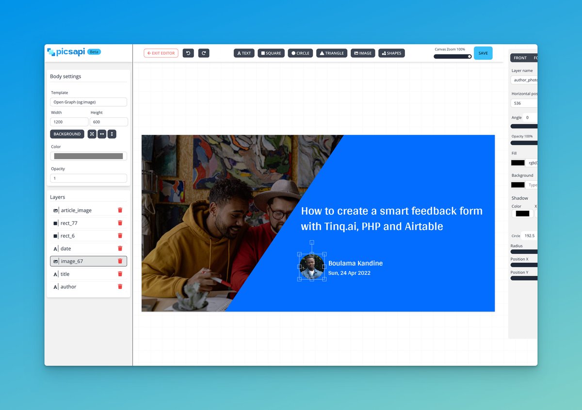The very reason why I'm building @picsapi is because I don't like making design creatives when I write a blog post esp. for <a href="/tinq_ai/">Tinq.ai</a>.

Now, I'll be able to use this very template for all future blog posts.