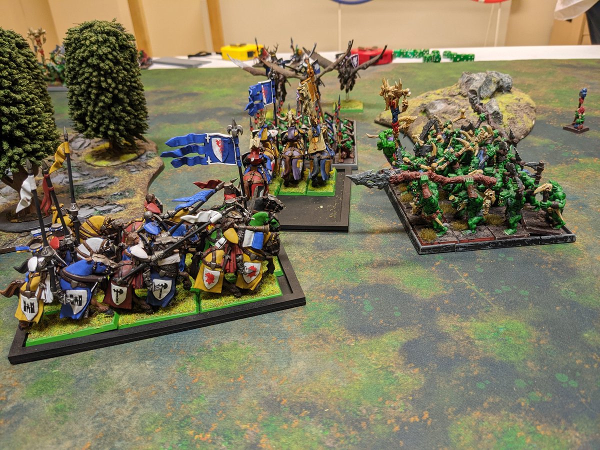 van_von_vulkvan's tweet photo. More #6thed #warhammerfantasy down the club tonight. Leading the knights of Bretonnia against as savage orc tribe. After a very rocky start the knights recovered and after some heroics managed to score a victory. FOR THE LADY!!! https://t.co/eu9kQGN6M4