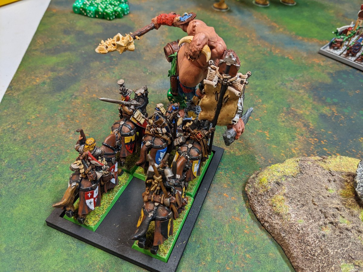 van_von_vulkvan's tweet photo. More #6thed #warhammerfantasy down the club tonight. Leading the knights of Bretonnia against as savage orc tribe. After a very rocky start the knights recovered and after some heroics managed to score a victory. FOR THE LADY!!! https://t.co/eu9kQGN6M4