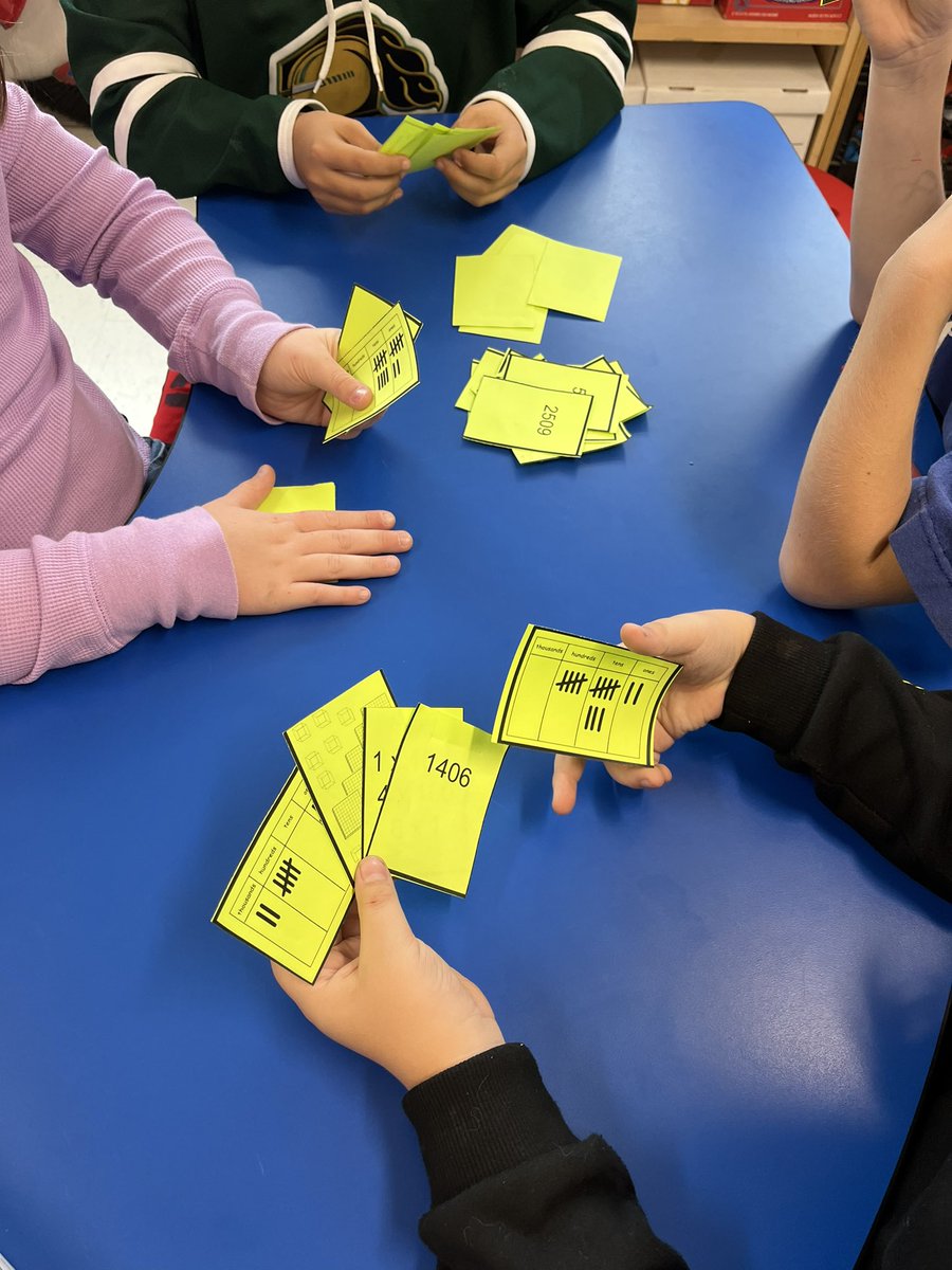 Base Ten Rummy! Get “4 of a kind” and win (numbers modelled using standard, expanded form, base ten blocks & place value charts)! #TVDSBMath #JuniorNumeracy