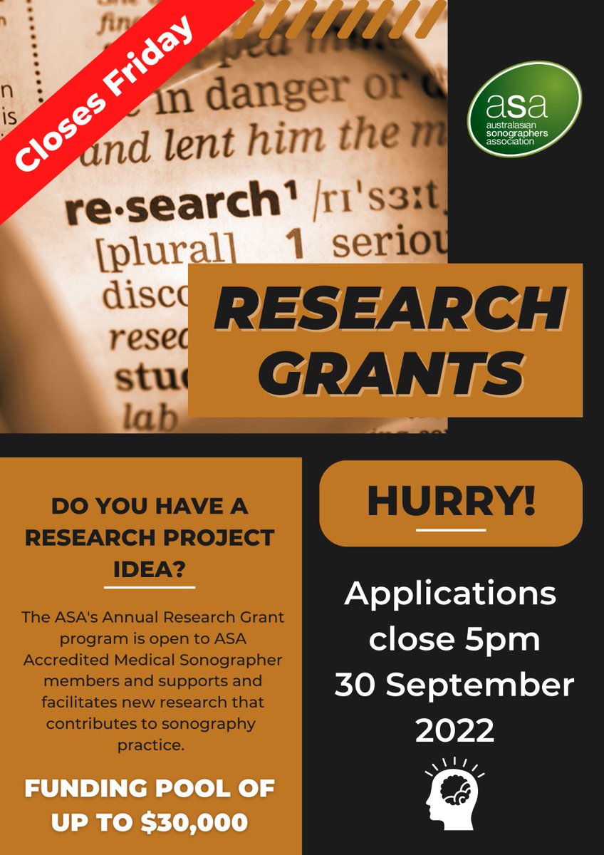 JacquiRoots's tweet photo. @asasonography $30 000 Research Grant closes this Friday! 
As last years recipient I have seen first-hand how this grant for #Sonographers has opened doors for my #PhD research and allowed us to collect more data on patients. https://t.co/Qvh6fD6n1A